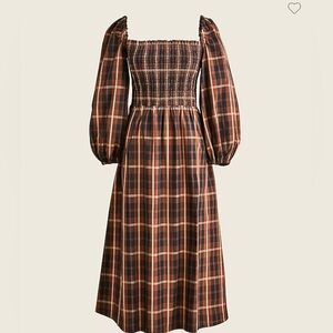J. Crew Brown Plaid Long Sleeve Dress